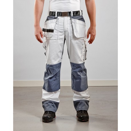 Pantalon artisan bicolore poches libres blanc/gris